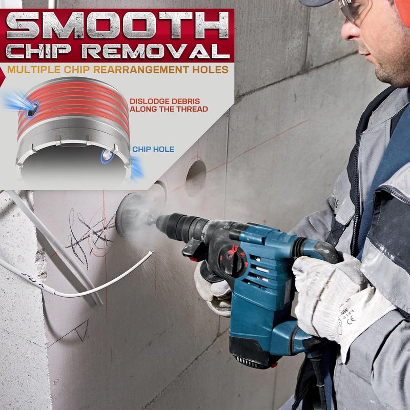 DAIMIT ㅤ Concrete Hole Saw 115mm / 4.52" with 220mm SDS Plus Shank Connecting Rod, Hole Saw Tool Set for Concrete Cement Brick Stone Wall Drilling - Image 4